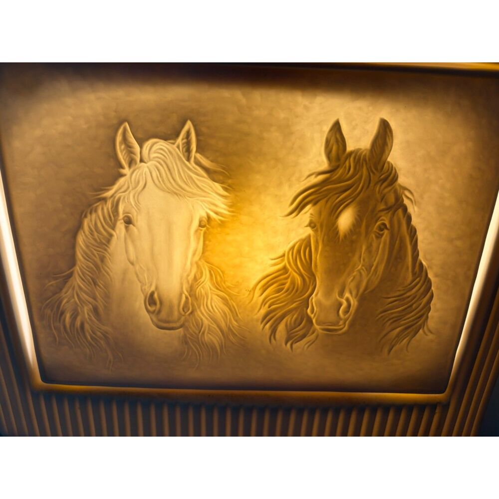 Porcelain Lithophane bisque night light with "Morning Run" horse design
